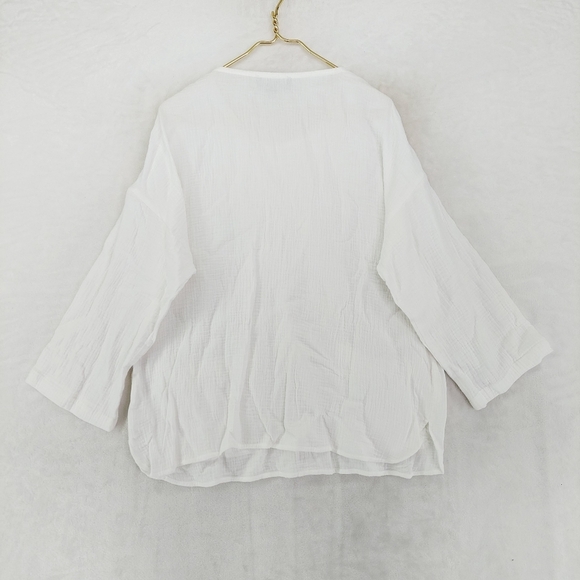 Jones & Co White Crewneck Long Sleeves Pockets Cotton Tunic Top P6930 - Picture 4 of 7